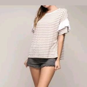 Women summer casual white/taupe stripe